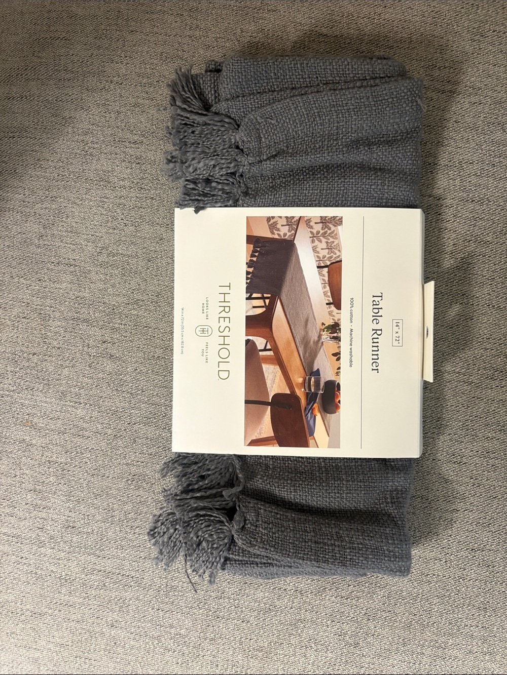 Threshold Gray Woven Table Runner with Fringe